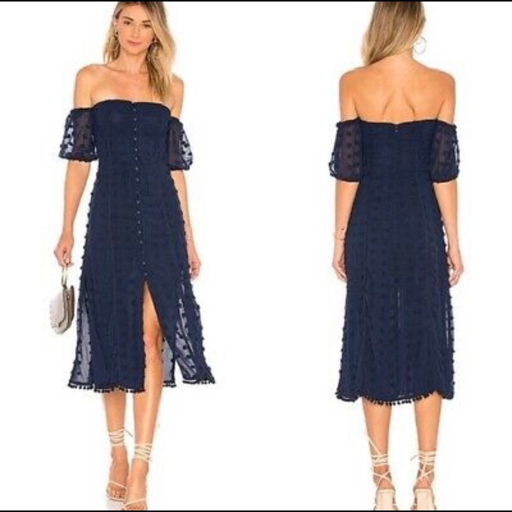NWT Tularosa Navy Lori Off the Shoulder Midi Dress